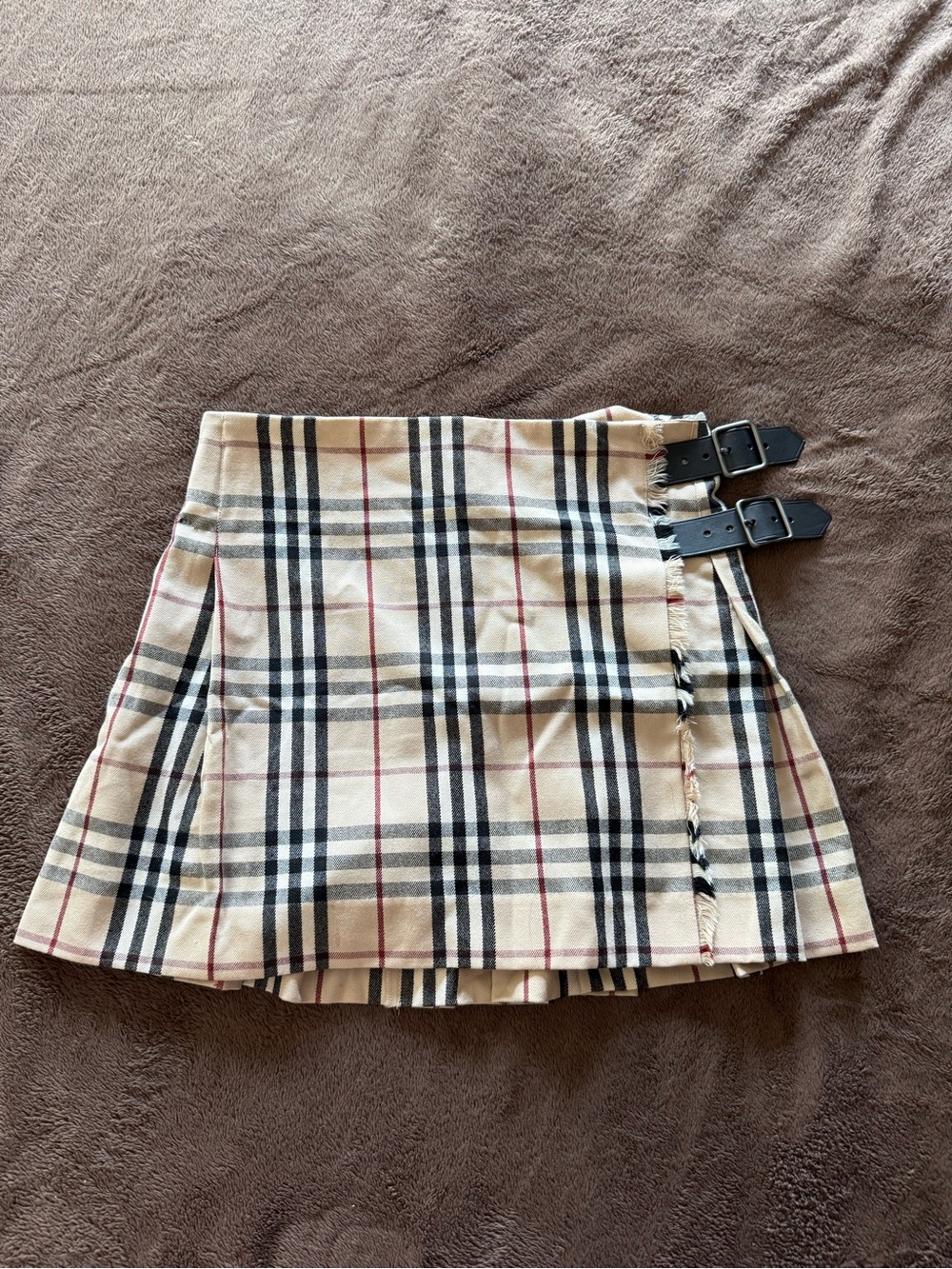 Burberry Plaid Mini Skirt with Buckle Straps